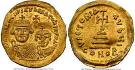 Heraclius with Heraclius Constantine (AD 613-641). AV solidus (20mm, 4.32 gm, 6h). NGC MS 4/5 - 2/5, wavy flan, clipped. Constantinople, 10th officina...