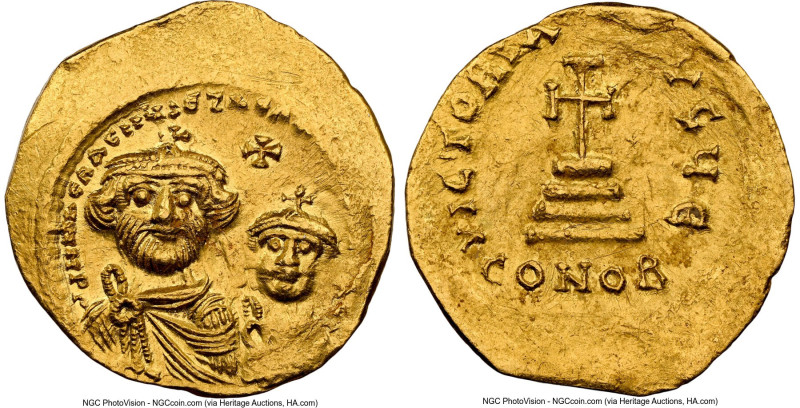 Heraclius with Heraclius Constantine (AD 613-641). AV solidus (21mm, 4.34 gm, 7h...