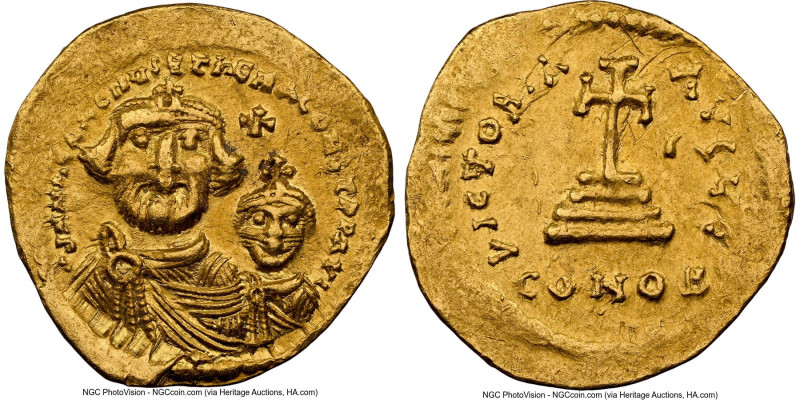 Heraclius with Heraclius Constantine (AD 613-641). AV solidus (21mm, 4.47 gm, 6h...