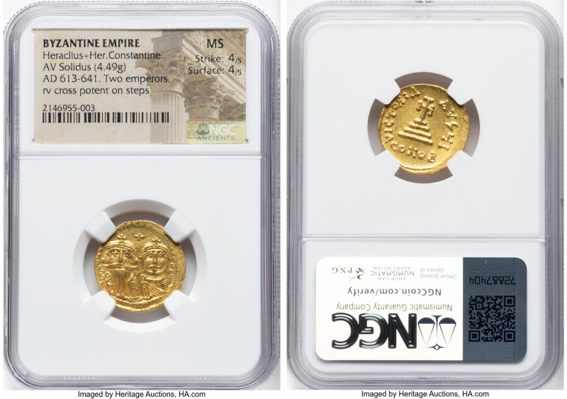Heraclius with Heraclius Constantine (AD 613-641). AV solidus (20mm, 4.49 gm, 7h...