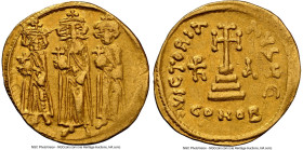 Heraclius with Heraclius Constantine, and Heraclonas (AD 632-641). AV solidus (20mm, 4.40 gm, 6h). NGC Choice VF 4/5 - 3/5, light graffito. Constantin...