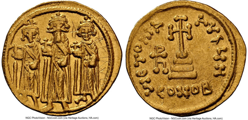 Heraclius with Heraclius Constantine, and Heraclonas (AD 632-641). AV solidus (2...