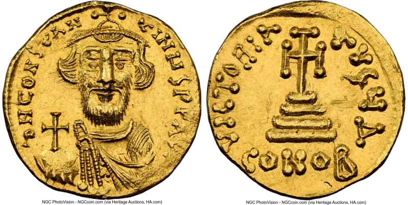 Constans II Pogonatus (AD 641-668). AV solidus (19mm, 4.46 gm, 7h). NGC Choice A...