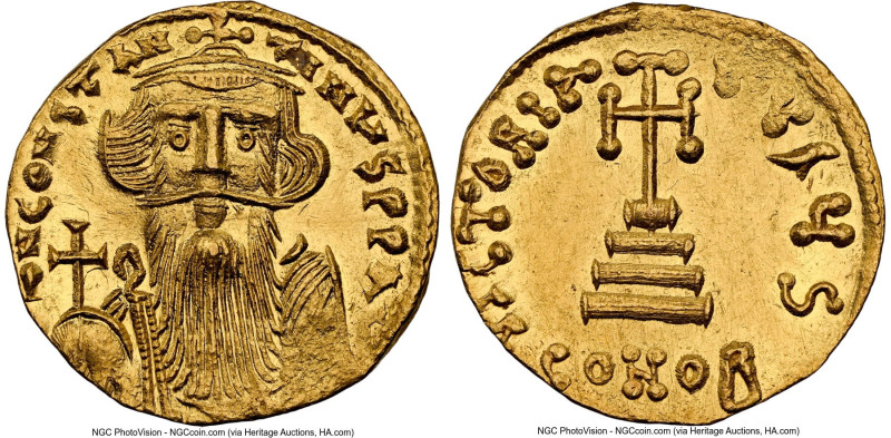 Constans II Pogonatus (AD 641-668). AV solidus (19mm, 4.50 gm, 6h). NGC MS 4/5 -...