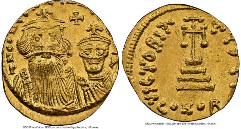 Constans II Pogonatus with Constantine IV (AD 654-668). AV solidus (20mm, 4.48 g...