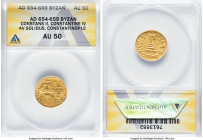 Constans II Pogonatus with Constantine IV (AD 654-668). AV solidus (19mm, 6h). ANACS AU 50. Constantinople, 2nd officina, ca. 654-659. d N CONSTANTINЧ...