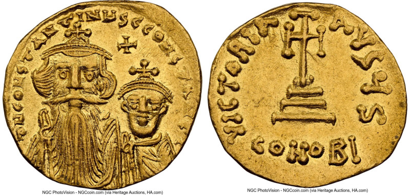 Constans II Pogonatus with Constantine IV (AD 654-668). AV solidus (20mm, 4.38 g...