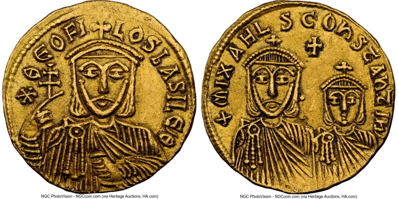 Theophilus (AD 829-842), with Michael II, and Constantine. AV solidus (20mm, 4.4...