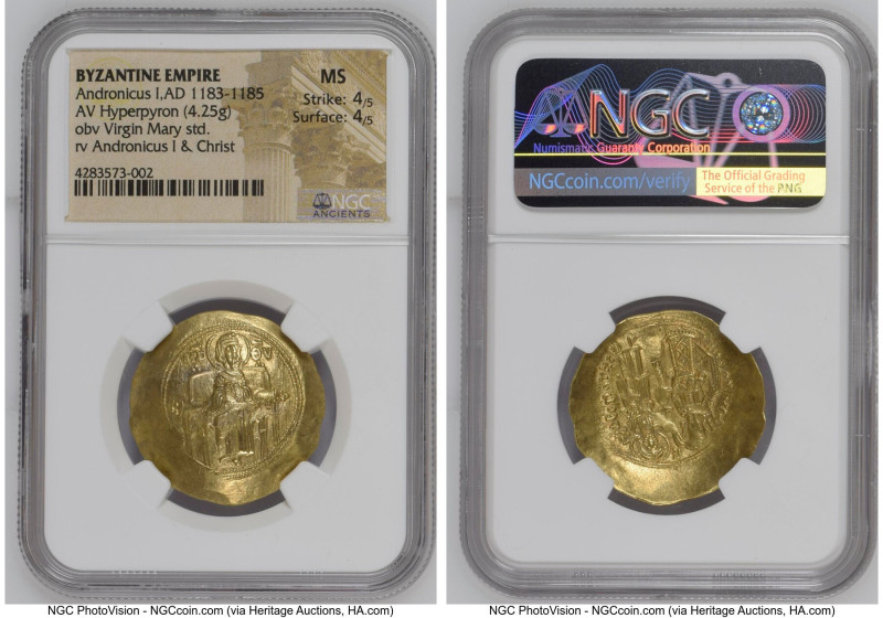 Andronicus I Comnenus (AD 1183-1185). AV hyperpyron (29mm, 4.25 gm, 5h). NGC MS ...