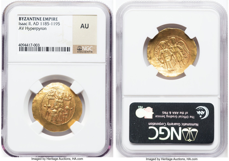 Isaac II Angelus (AD 1185-1195). AV hyperpyron (27mm, 6h). NGC AU. Constantinopl...