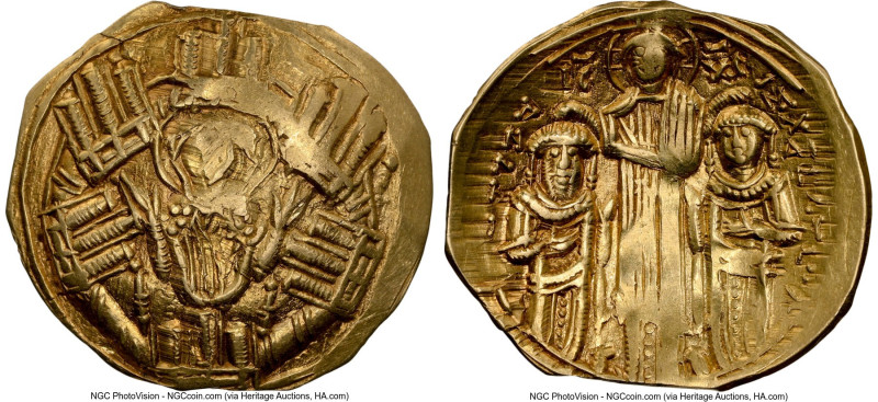 Andronicus II Palaeologus with Michael IX (AD 1295-1320). AV/EL hyperpyron (24mm...