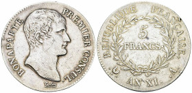 Napoléon I, AR 5 Francs AN XI A, Paris