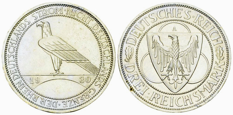 Weimarer Republik, AR 3 Reichsmark 1930 A, Rheinlandräumung 

Deutschland, Wei...