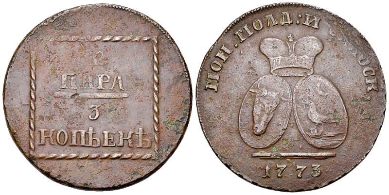 Catherine II AE 2 Para/3 Kopeks 1773, Moldavia/Wallachia 

Russia. Catherine I...