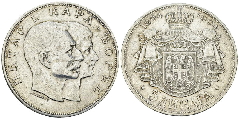 Serbia AR 5 Dinara 1904 

Serbia. Peter I. AR 5 Dinara 1904 (24.88 g).
KM 27....