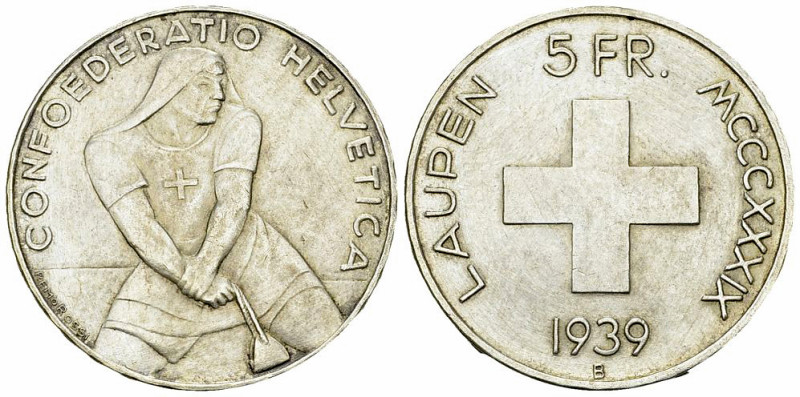 Schweiz, AR 5 Franken 1939, Laupen 

Schweiz, Eidgenossenschaft. AR 5 Franken ...