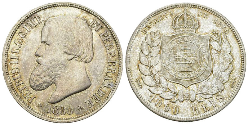 Pedro II AR 1000 Reis 1888 

Brazil. Pedro II. AR 1000 Reis 1886 (12.59 g).
 ...