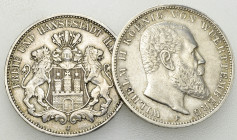 Hamburg/Württemberg, Lot von 2 AR 3 Mark