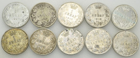 Serbia, Lot of 10 AR 1 Dinar