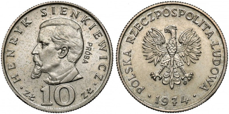 Próba MIEDZIONIKIEL 10 złotych 1974 Henryk Sienkiewicz Bardzo rzadka, wybita w n...