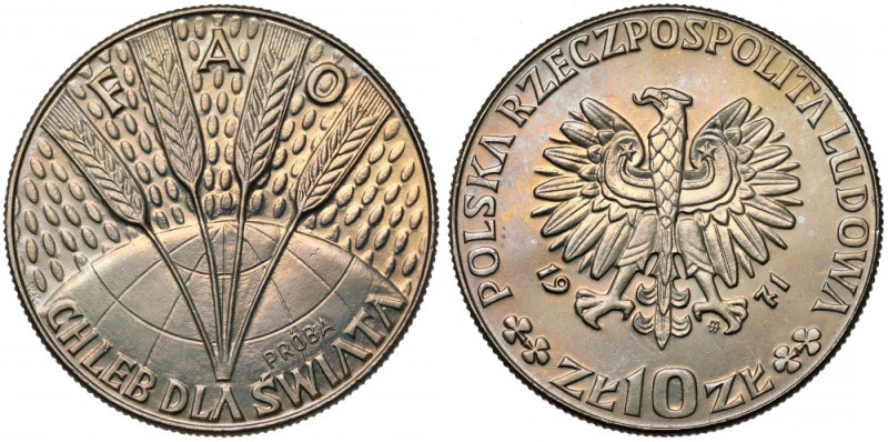 Próba CuNi 10 złotych 1971 FAO Kłosy Reference: Parchimowicz P.275.a
Grade: UNC...