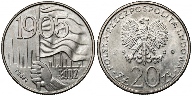 Próba CuNi 20 złotych 1980 Łódź 1905 Wyraźny nalot na powierzchni.&nbsp; Referen...