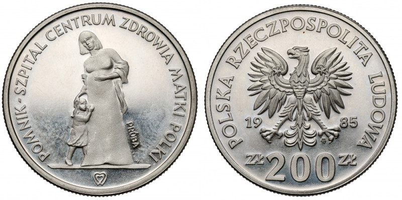 Próba FeNi 200 złotych 1985 Pomnik - Szpital Centrum Zdrowia Matki Polki Wypalco...