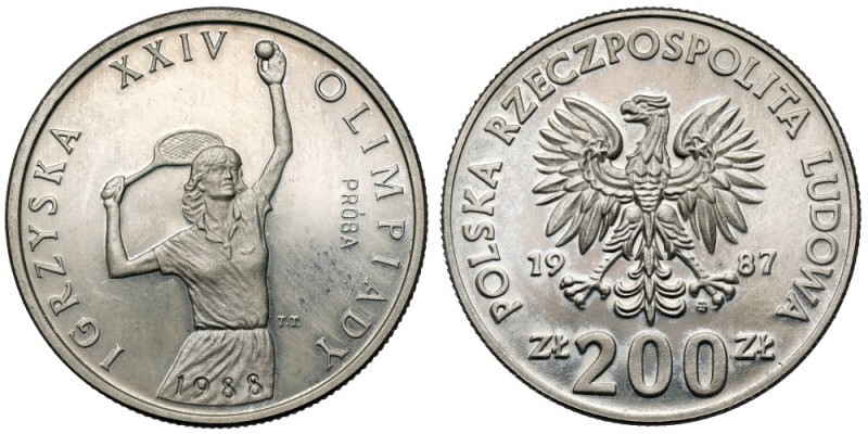 Próba CuNi 200 złotych 1987 Igrzyska XXIV Olimpiady - Tenisistka Mennicza, z wyr...