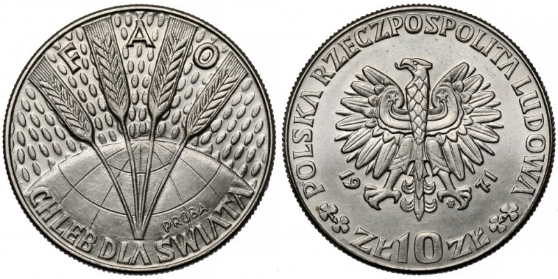 Próba NIKIEL 10 złotych 1971 FAO - Chleb dla świata Reference: Parchimowicz P.27...