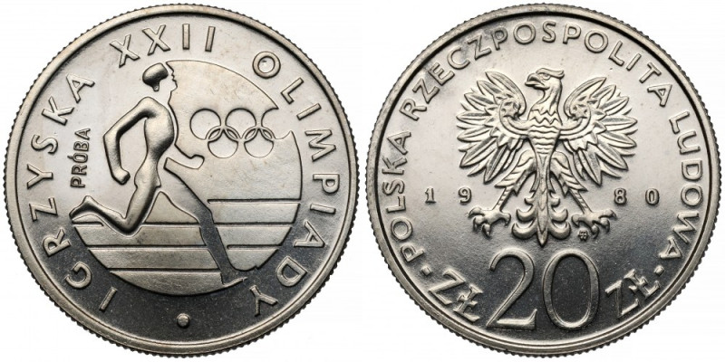 Próba NIKIEL 20 złotych 1980 XXII Olimpiada - biegacz Reference: Parchimowicz P....