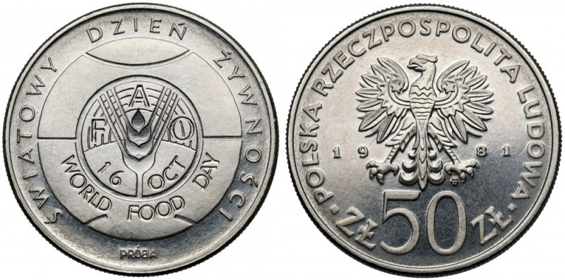 Próba NIKIEL 50 złotych 1981 FAO Światowy Dzień Żywności Reference: Parchimowicz...