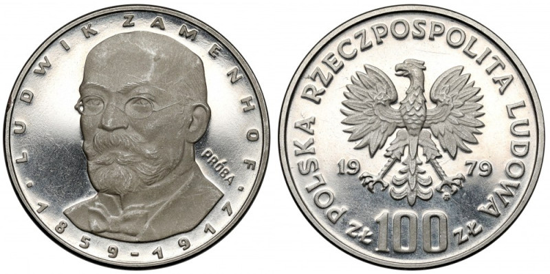 Próba NIKIEL 100 złotych 1979 Zamenhof - na wprost Reference: Parchimowicz P.388...