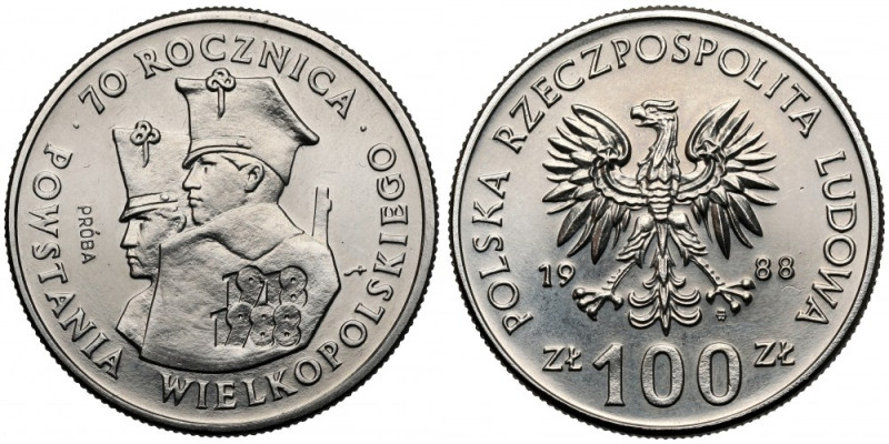 Próba NIKIEL 100 złotych 1988 Powstanie Wielkopolskie Reference: Parchimowicz 41...