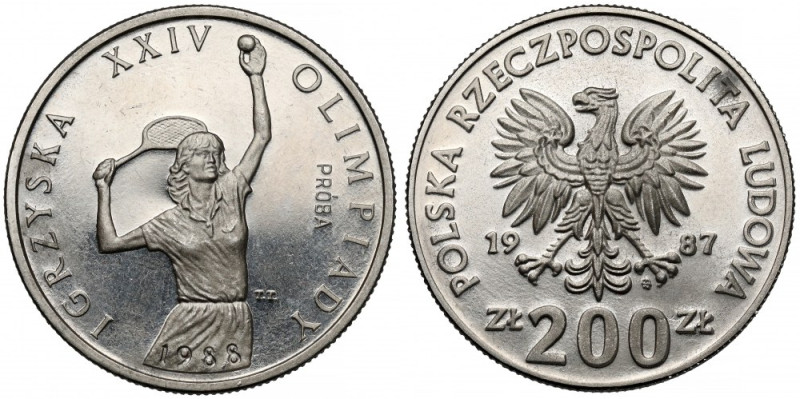 Próba NIKIEL 200 złotych 1987 Igrzyska XXIV Olimpiady - Tenisistka Reference: Pa...