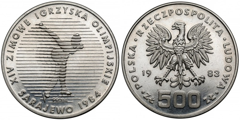 Próba NIKIEL 500 złotych 1983 Sarajewo Reference: Parchimowicz P.459.b
Grade: U...