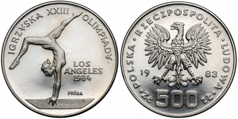 Próba NIKIEL 500 złotych 1983 Los Angeles Dwie ryski pod nogą. Poza tym menniczy...