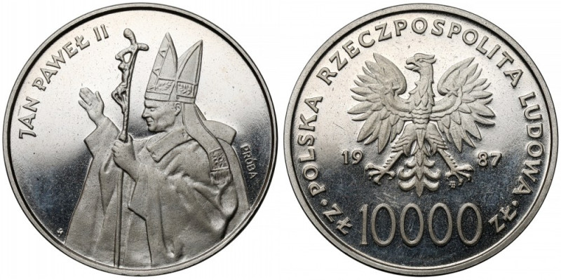 Próba NIKIEL 10.000 złotych 1987 Jan Paweł II - z krzyżem Reference: Parchimowic...