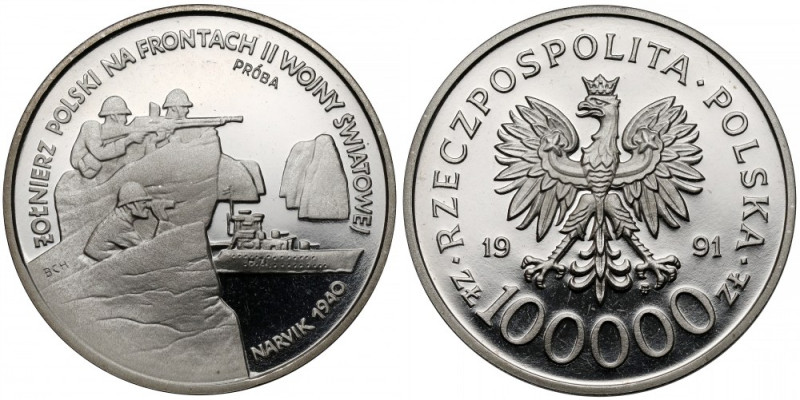 Próba NIKIEL 100.000 złotych 1991 Narwik Mennicza sztuka. 

Reference: Parchim...