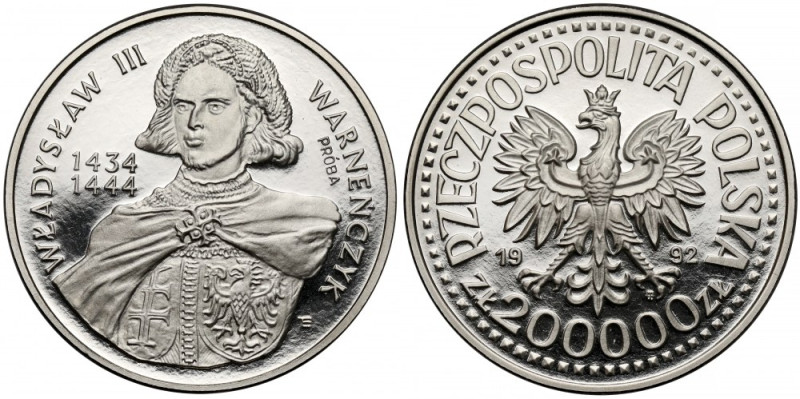 Próba NIKIEL 200.000 złotych 1992 Władysław III Warneńczyk - półpostać Reference...