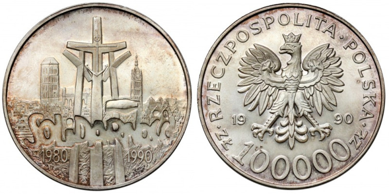 100.000 złotych 1990 Solidarność - odmiana A Piękna sztuka.&nbsp; Reference: Par...