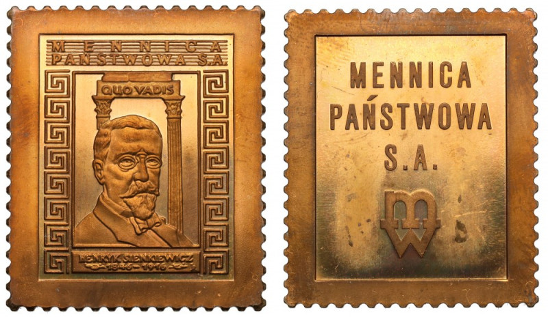 Medal Sienkiewicz / Mennica Państwowa - w kształcie znaczka Piękny medalik w ksz...