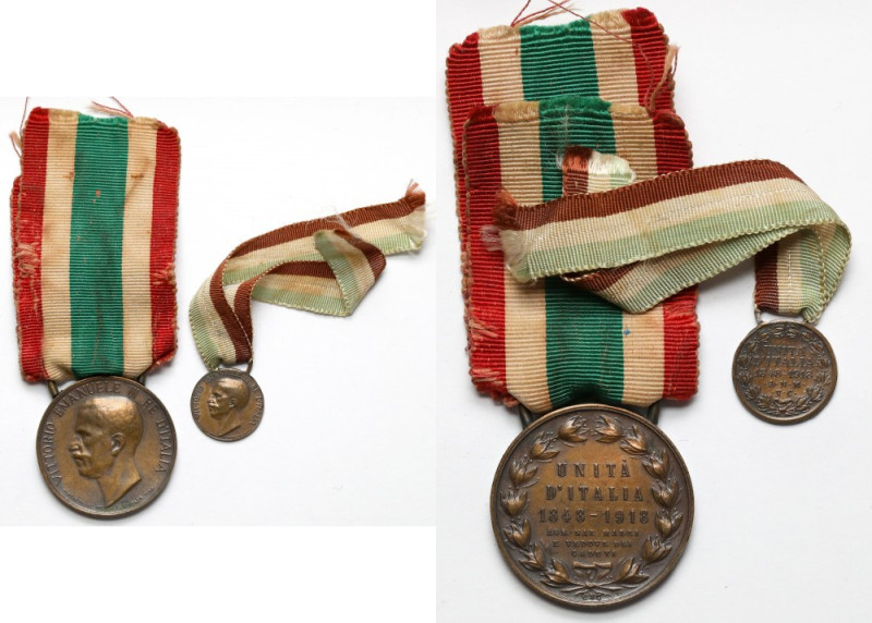 Włochy, Medal - Unita d'Italia 1848-1918 + miniatura Oryginalne wstążki.&nbsp; B...