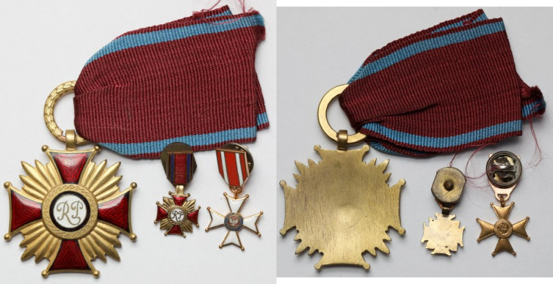 PRL, Złoty Krzyż Zasługi - Caritas, Grabski do 1952 + miniatury (2szt) W zestawi...