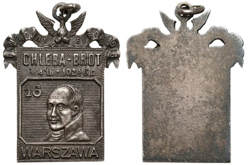 Medal, Pamiątka Wojny Europejskiej 1916 - Chleba-Brot Srebro (?), wymiary 30 x 2...