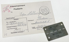 Nieśmiertelnik z obozu Oflag IIE nr.174 oraz pocztówka 1942