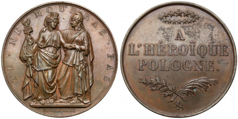 Medal, a L'Heroique Pologne (Bohaterskiej Polsce) 1831 Bardzo ładny.
 Wybity na...