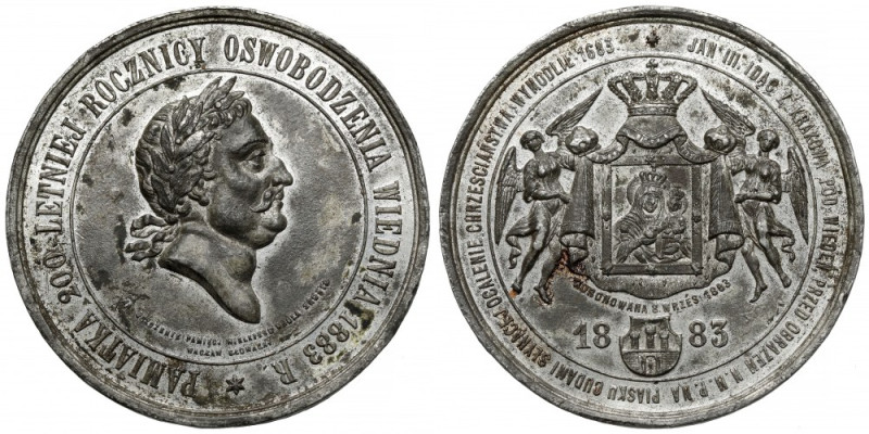 Medal Pamiątka oswobodzenia Wiednia, Sobieski, 1883 Sygnowany WACŁAW GŁOWACKI. ...