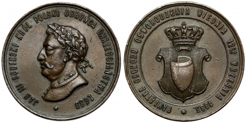 Medal, Pamiątka oswobodzenia Wiednia, Sobieski, 1883 Niesygnowany. 
 Brąz, śred...