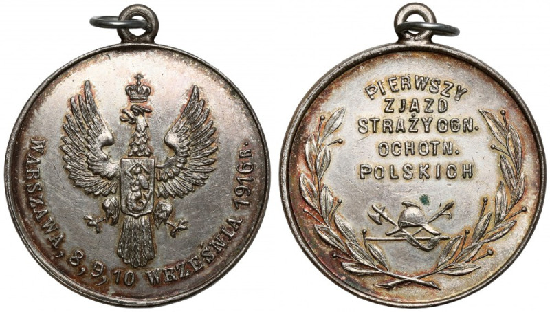 Medal, Pierwszy Zjazd Straży Ogniowej, Warszawa 1916 Rzadki, medalik upamiętniaj...