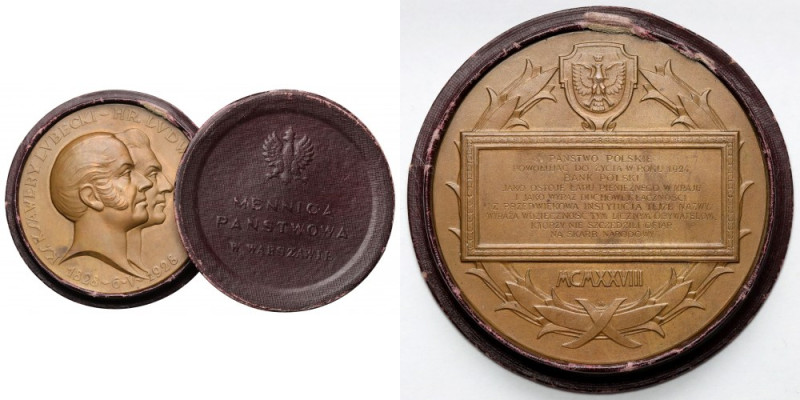 Medal, 100-lecie Banku Polskiego, Lubecki-Jelski 1928 - w pudełku Medal w orygin...